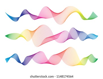 Wave of the many colored lines. Abstract wavy stripes on a white background isolated. Creative line art. Design elements created using the Blend Tool. 