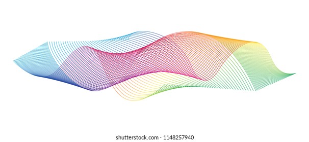 Wave of the many colored lines. Abstract wavy stripes on a white background isolated. Creative line art. Design elements created using the Blend Tool. 