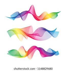 Wave of the many colored lines. Abstract wavy stripes on a white background isolated. Creative line art. Design elements created using the Blend Tool. 