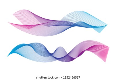 Wave of the many colored lines. Abstract wavy stripes on a white background isolated. Creative line art. Design elements created using the Blend Tool. 