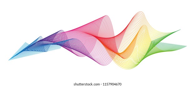 Wave of the many colored lines. Abstract wavy stripes on a white background isolated. Creative line art. Design elements created using the Blend Tool. 