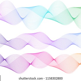 Wave of the many colored lines. Abstract wavy stripes on a white background isolated. Creative line art. Vector illustration EPS 10. Design elements created using the Blend Tool. Curved smooth tape