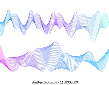Wave of the many colored lines. Abstract wavy stripes on a white background isolated. Creative line art. Vector illustration EPS 10. Design elements created using the Blend Tool. Curved smooth tape