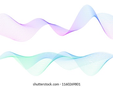 Wave of the many colored lines. Abstract wavy stripes on a white background isolated. Creative line art. Vector illustration EPS 10. Design elements created using the Blend Tool. Curved smooth tape