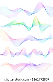 Wave of the many colored lines. Abstract wavy stripes on a white background isolated. Creative line art. Vector illustration EPS 10. Design elements created using the Blend Tool. Curved smooth tape