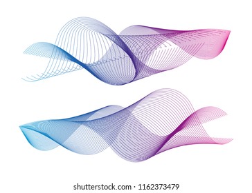 Wave of the many colored lines. Abstract wavy stripes on a white background isolated. Creative line art. Design elements created using the Blend Tool. 