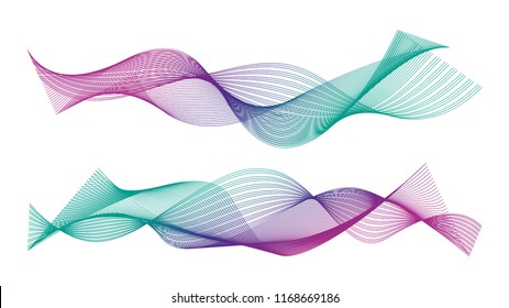 Wave of the many colored lines. Abstract wavy stripes on a white background isolated. Creative line art. Design elements created using the Blend Tool. 