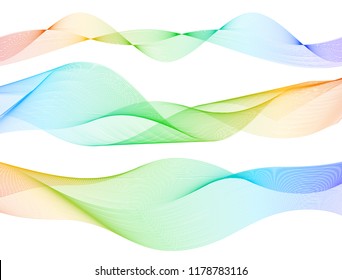 Wave of the many colored lines. Abstract wavy stripes on a white background isolated. Creative line art. Vector illustration EPS 10. Design elements created using the Blend Tool. Curved smooth tape