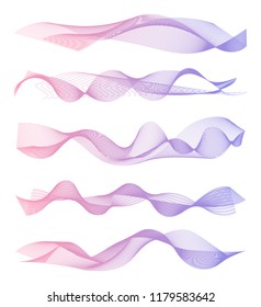 Wave of the many colored lines. Abstract wavy stripes on a white background isolated. Creative line art. Design elements created using the Blend Tool. 