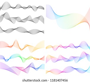Wave of the many colored lines. Abstract wavy stripes on a white background isolated. Creative line art. Vector illustration EPS 10. Design elements created using the Blend Tool. Curved smooth tape