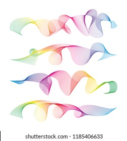 Wave of the many colored lines. Abstract wavy stripes on a white background isolated. Creative line art. Design elements created using the Blend Tool. 