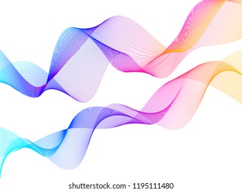 Wave of the many colored lines. Abstract wavy stripes on a white background isolated. Creative line art. Vector illustration EPS 10. Design elements created using the Blend Tool. Curved smooth tape