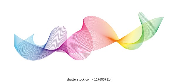 Wave of the many colored lines. Abstract wavy stripes on a white background isolated. Creative line art. Design elements created using the Blend Tool. 