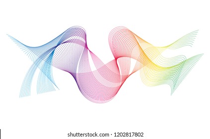 Wave of the many colored lines. Abstract wavy stripes on a white background isolated. Creative line art. Design elements created using the Blend Tool.