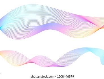 Wave of the many colored lines. Abstract wavy stripes on a white background isolated. Creative line art. Vector illustration EPS 10. Design elements created using the Blend Tool. Curved smooth tape
