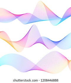 Wave of the many colored lines. Abstract wavy stripes on a white background isolated. Creative line art. Vector illustration EPS 10. Design elements created using the Blend Tool. Curved smooth tape