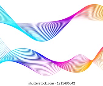 Wave of the many colored lines. Abstract wavy stripes on a white background isolated. Creative line art. Vector illustration EPS 10. Design elements created using the Blend Tool. Curved smooth tape