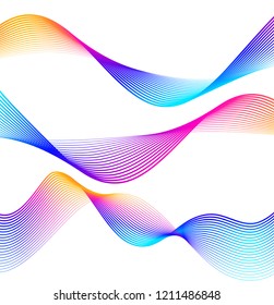 Wave of the many colored lines. Abstract wavy stripes on a white background isolated. Creative line art. Vector illustration EPS 10. Design elements created using the Blend Tool. Curved smooth tape