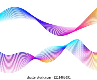 Wave of the many colored lines. Abstract wavy stripes on a white background isolated. Creative line art. Vector illustration EPS 10. Design elements created using the Blend Tool. Curved smooth tape