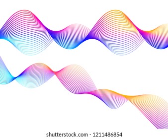 Wave of the many colored lines. Abstract wavy stripes on a white background isolated. Creative line art. Vector illustration EPS 10. Design elements created using the Blend Tool. Curved smooth tape