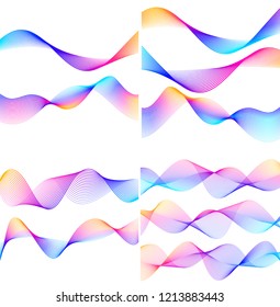 Wave of the many colored lines. Abstract wavy stripes on a white background isolated. Creative line art. Vector illustration EPS 10. Design elements created using the Blend Tool. Curved smooth tape