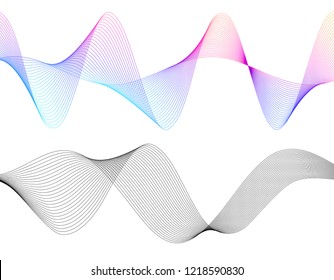 Wave of the many colored lines. Abstract wavy stripes on a white background isolated. Creative line art. Vector illustration EPS 10. Design elements created using the Blend Tool. Curved smooth tape