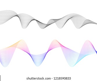 Wave of the many colored lines. Abstract wavy stripes on a white background isolated. Creative line art. Vector illustration EPS 10. Design elements created using the Blend Tool. Curved smooth tape