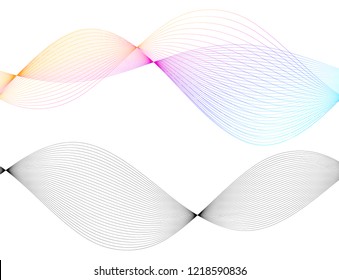 Wave of the many colored lines. Abstract wavy stripes on a white background isolated. Creative line art. Vector illustration EPS 10. Design elements created using the Blend Tool. Curved smooth tape