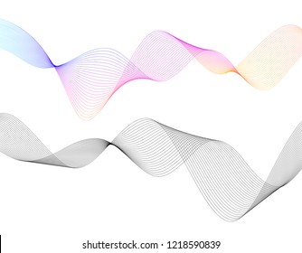 Wave of the many colored lines. Abstract wavy stripes on a white background isolated. Creative line art. Vector illustration EPS 10. Design elements created using the Blend Tool. Curved smooth tape