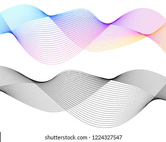 Wave of the many colored lines. Abstract wavy stripes on a white background isolated. Creative line art. Vector illustration EPS 10. Curved smooth tape