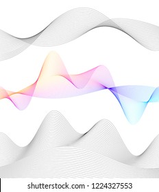 Wave of the many colored lines. Abstract wavy stripes on a white background isolated. Creative line art. Vector illustration EPS 10. Curved smooth tape