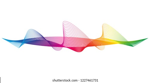 Wave of the many colored lines. Abstract wavy stripes on a white background isolated. Creative line art. Design elements created using the Blend Tool. 