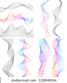 Wave of the many colored lines. Abstract wavy stripes on a white background isolated. Creative line art. Vector illustration EPS 10. Design elements created using the Blend Tool. Curved smooth tape