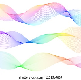 Wave of the many colored lines. Abstract wavy stripes on a white background isolated. Creative line art. Vector illustration EPS 10. Design elements created using the Blend Tool. Curved smooth tape
