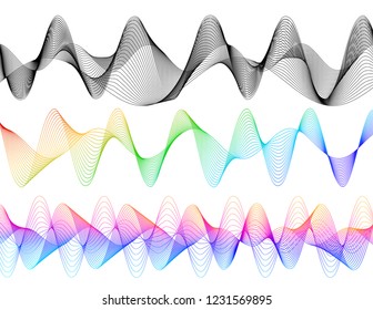 Wave of the many colored lines. Abstract wavy stripes on a white background isolated. Creative line art. Vector illustration EPS 10. Design elements created using the Blend Tool. Curved smooth tape