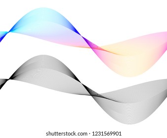 Wave of the many colored lines. Abstract wavy stripes on a white background isolated. Creative line art. Vector illustration EPS 10. Design elements created using the Blend Tool. Curved smooth tape