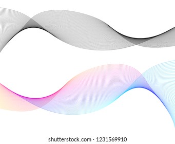 Wave of the many colored lines. Abstract wavy stripes on a white background isolated. Creative line art. Vector illustration EPS 10. Design elements created using the Blend Tool. Curved smooth tape