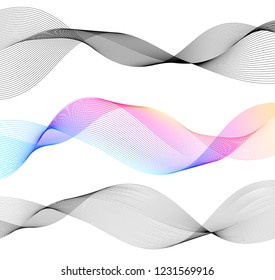 Wave of the many colored lines. Abstract wavy stripes on a white background isolated. Creative line art. Vector illustration EPS 10. Design elements created using the Blend Tool. Curved smooth tape
