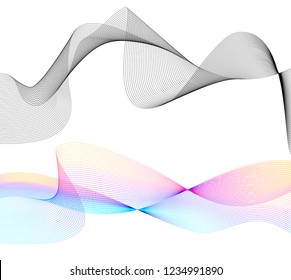 Wave of the many colored lines. Abstract wavy stripes on a white background isolated. Creative line art. Vector illustration EPS 10. Design elements created using the Blend Tool. Curved smooth tape