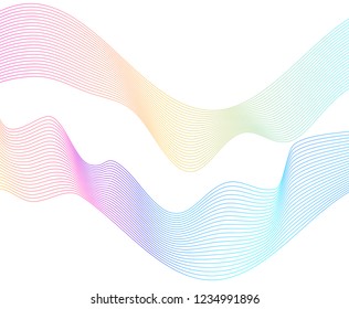 Wave of the many colored lines. Abstract wavy stripes on a white background isolated. Creative line art. Vector illustration EPS 10. Design elements created using the Blend Tool. Curved smooth tape