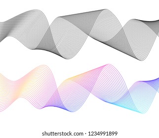 Wave of the many colored lines. Abstract wavy stripes on a white background isolated. Creative line art. Vector illustration EPS 10. Design elements created using the Blend Tool. Curved smooth tape