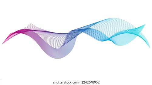 Wave of the many colored lines. Abstract wavy stripes on a white background isolated. Creative line art. Design elements created using the Blend Tool. 