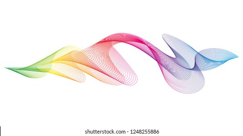 Wave of the many colored lines. Abstract wavy stripes on a white background isolated. Creative line art. Design elements created using the Blend Tool. 