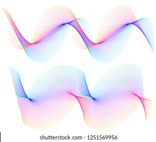 Wave of the many colored lines. Abstract wavy stripes on a white background isolated. Creative line art. Vector illustration EPS 10. Design elements created using the Blend Tool. Curved smooth tape