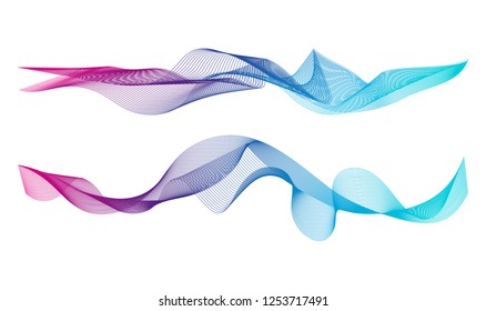 Wave of the many colored lines. Abstract wavy stripes on a white background isolated. Creative line art. Design elements created using the Blend Tool. 