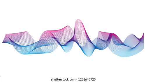 Wave of the many colored lines. Abstract wavy stripes on a white background isolated. Creative line art. Design elements created using the Blend Tool. 
