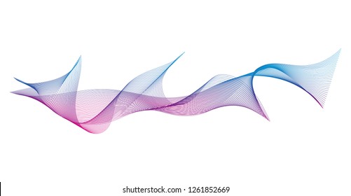 Wave of the many colored lines. Abstract wavy stripes on a white background isolated. Creative line art. Design elements created using the Blend Tool. 