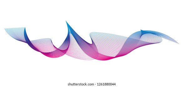 Wave of the many colored lines. Abstract wavy stripes on a white background isolated. Creative line art. Design elements created using the Blend Tool. 