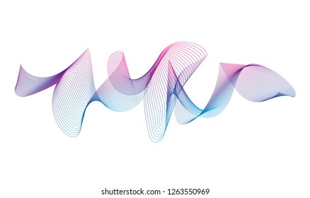 Wave of the many colored lines. Abstract wavy stripes on a white background isolated. Creative line art. Design elements created using the Blend Tool. 