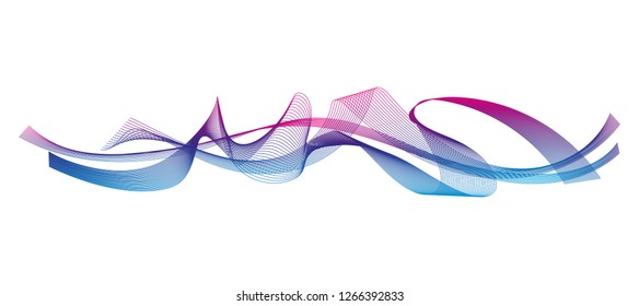 Wave of the many colored lines. Abstract wavy stripes on a white background isolated. Creative line art. Design elements created using the Blend Tool. 